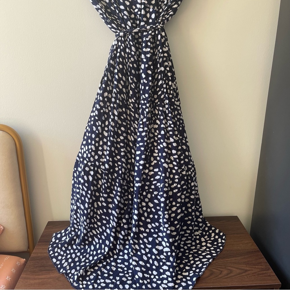 Navy Dotted Halter Maxi Dress - Picture 4 of 6